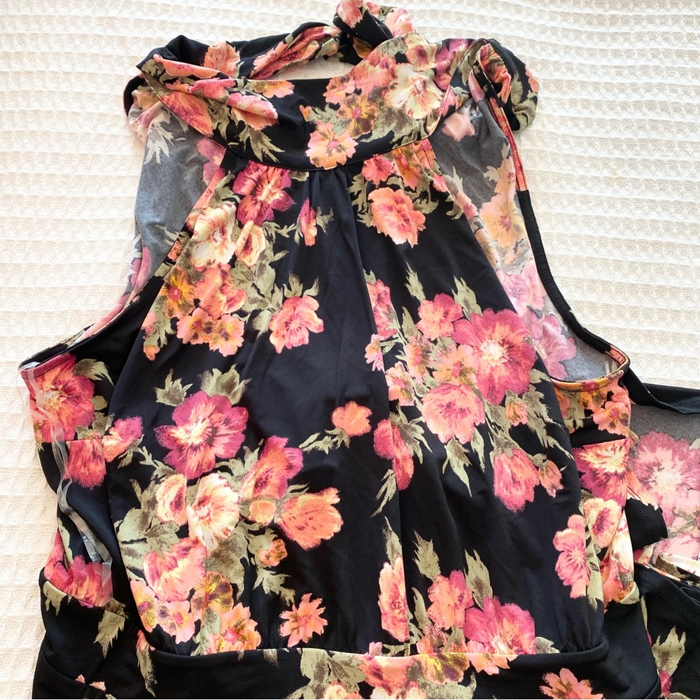 Lane Bryant Black Pink and orange Floral tie neck dress size 22/24 - Picture 2 of 7